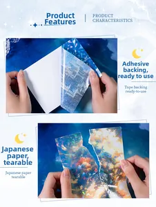 Close-up of Aurora sky theme washi stickers showing adhesive backing and hand-tear texture