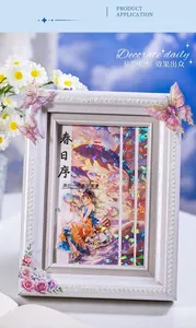 Detailed holographic stickers on a vintage pearl photo frame for creative scrapbooking diy