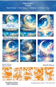 Detail view of pearlescent finish and grid layout of 5 celestial moon art stickers