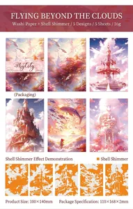 Detail of Sky City shell-light washi stickers showing 5 patterns with iridescent finish