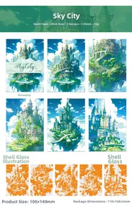 Detailed view of Castle in the Sky washi stickers with iridescent shell light finish