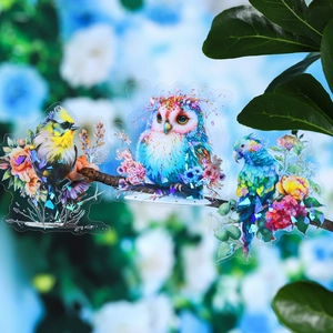 Vibrant PET bird and floral stickers with holographic finish for scrapbooking