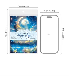 Size comparison of Sky City shell light stickers next to a mobile phone reference