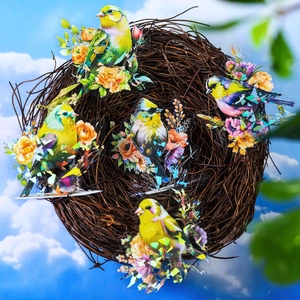 Laser PET bird and flower stickers with holographic prism effect set of 5 pieces