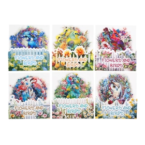 6-pack floral and bird PET stickers with watercolor art and shell light finish