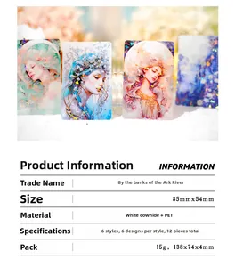 Detail specifications for Ark River series art stickers with dimensions and PET material