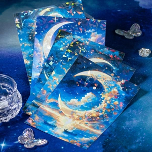Holographic sky and moon stationery cards with shimmering glitter finish for DIY crafts