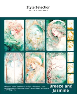 Detailed PET stickers with shell gold accents featuring fantasy girl illustrations