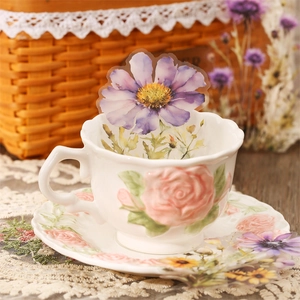 Adesivi in PET fiori ad acquerello con decoro tazza in ceramica rosa vintage