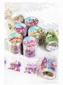 Macro shot of Fairy Tale Store PET tape with holographic laser finish for journaling