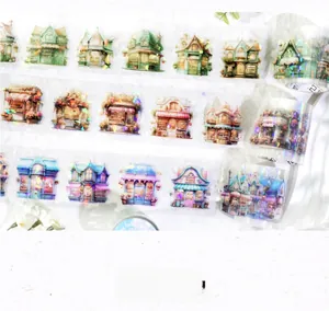 Detailed macro view of laser-process PET tape with vintage European flower shop motifs