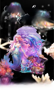 Détail des autocollants PET Deep Sea Shimmer avec sirènes et motifs de bouteilles