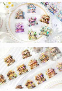 Macro view of holographic fairy tale shop washi tape with floral architecture details