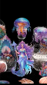 Détail d'autocollants PET mer profonde avec motifs sirène et méduse et effet pailleté laser