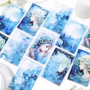 Artistic elf theme DIY scrapbooking cards with laser glitter and dreamlike blue tones