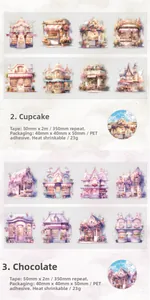 Detail of PET decorative tape with 50mm cupcake and chocolate hand-drawn illustrations
