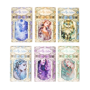 DIY decorative stickers set with vintage elf and cat illustrations for journaling