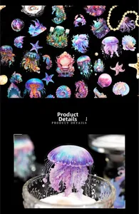 Macro d'autocollants PET irisés sur le thème marin avec méduses et hippocampes pour DIY