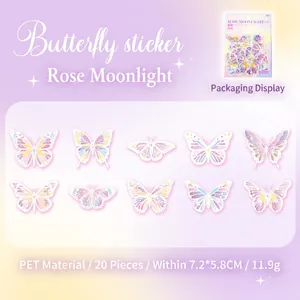 Rose Moonlight PET butterfly stickers with shell light finish for DIY scrapbooking