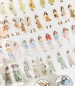 Detailed PET stickers featuring stylish fashion girls for DIY journal decoration