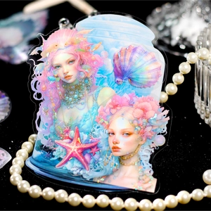 Autocollants PET sirène avec paillettes holographiques et décorations de perles de mer