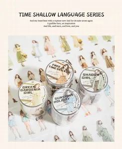 Detail of Time Shallow Series PET tape featuring character designs for scrapbooking