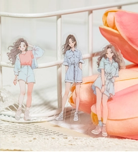 Detail of PET decorative tape stickers featuring hand-drawn cute girls for journaling