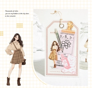 Detail of vintage anime girl illustration tape with floral elements for scrapbooking