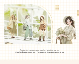 Detail of vintage style girl characters pet tape for scrapbooking and decoration