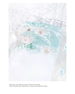 Detailed view of floral paper card with translucent water ripple effect for journaling