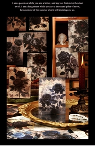 Tarjetas decorativas de rosas retro góticas con manuscritos vintage y partituras