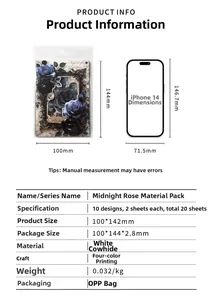 Detailed size and specs for Dark Rose vintage paper pack with iPhone 14 size reference