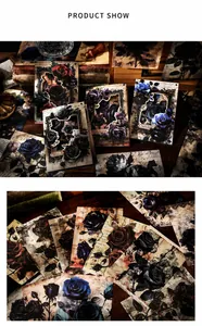Detailed view of vintage rose scrapbooking paper with hollow borders and dark floral art