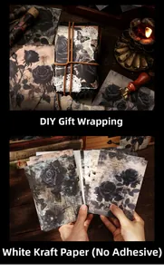 Close-up of vintage rose white kraft paper for DIY journaling with dark floral prints