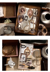 Dettagli del kit scrapbooking vintage con cornici in resina e adesivi per decorazioni fai-da-te