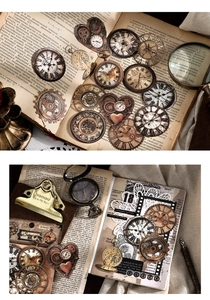 Set di adesivi steampunk vintage con orologi e ingranaggi per decorazioni fai-da-te