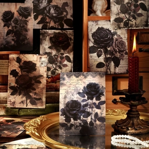 Paquete de 20 Hojas de Papel Decorativo Retro Rosa Oscura Gótico Floral Papel Kraft Blanco para Scrapbooking DIY
