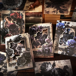 Pack de papel decorativo vintage de rosas oscuras con marcos calados para manualidades
