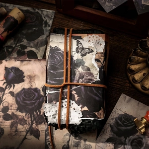 Set de papel decorativo Vintage Dark Rose para scrapbooking con bordes rasgados y mariposas