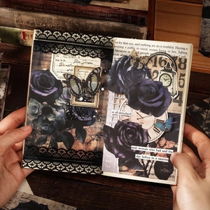 Pack de collage vintage Rosa de Noche Oscura para diarios DIY con flores y encaje