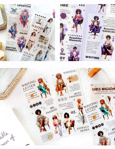 Detailed view of aesthetic girl-themed planner stickers featuring fashion illustrations