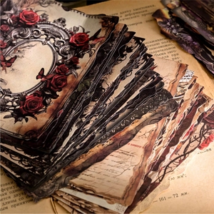 Vintage Secret Garden Scrapbook-Papier mit roten Rosen und gotischem Rahmendekor