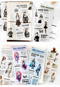 Detail of Girls Magazine aesthetic stickers for DIY scrapbooking featuring vintage female icons
