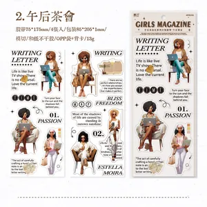 Detailed view of fashion girl theme washi stickers for DIY scrapbooking decoration