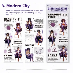Detail of girl theme washi stickers showing fashionable female illustrations and quotes