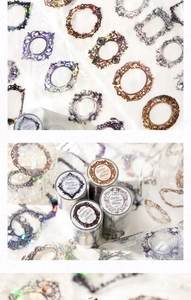 Macro view of vintage laser gemstone secret language tape with ornate frame designs