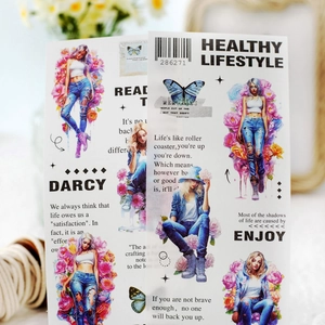 Artistic girl themed DIY stickers with floral and butterfly patterns for scrapbooking