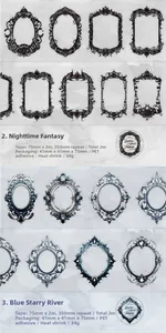Detailed PET tape patterns showing vintage Gothic and blue gemstone frame designs