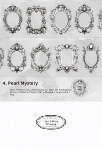 Macro detail of vintage baroque PET stickers featuring embossed silver frame designs