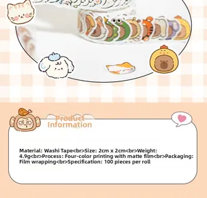 Detail view of 100pcs cute animal washi tape featuring capybara and dog illustrations